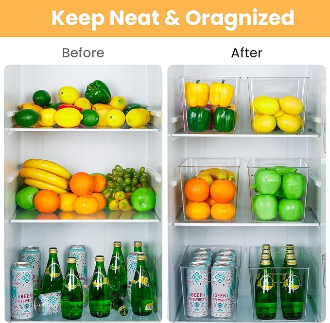 YIHONG 10 Pack Clear Storage Bins, Pantry Organizer Bins with Handle, XL | Plastic Bins, Pantry Storage Containers for Kitchen, Freezer, Cabinet, Closet, Bathroom, Under Sink Organizers and Storage