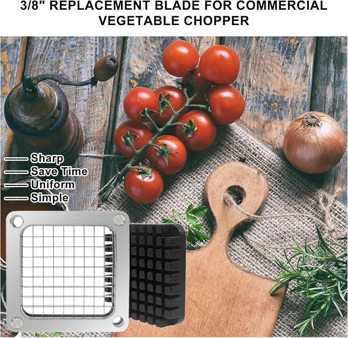 2Pcs 3/8''Commercial Vegetable Replacement Chopper Blade | Replacement Chopper Dicer Stainless Steel Blade and Pusher Block for Fruit Cutting Machine Tomato onion French Fries Cutter