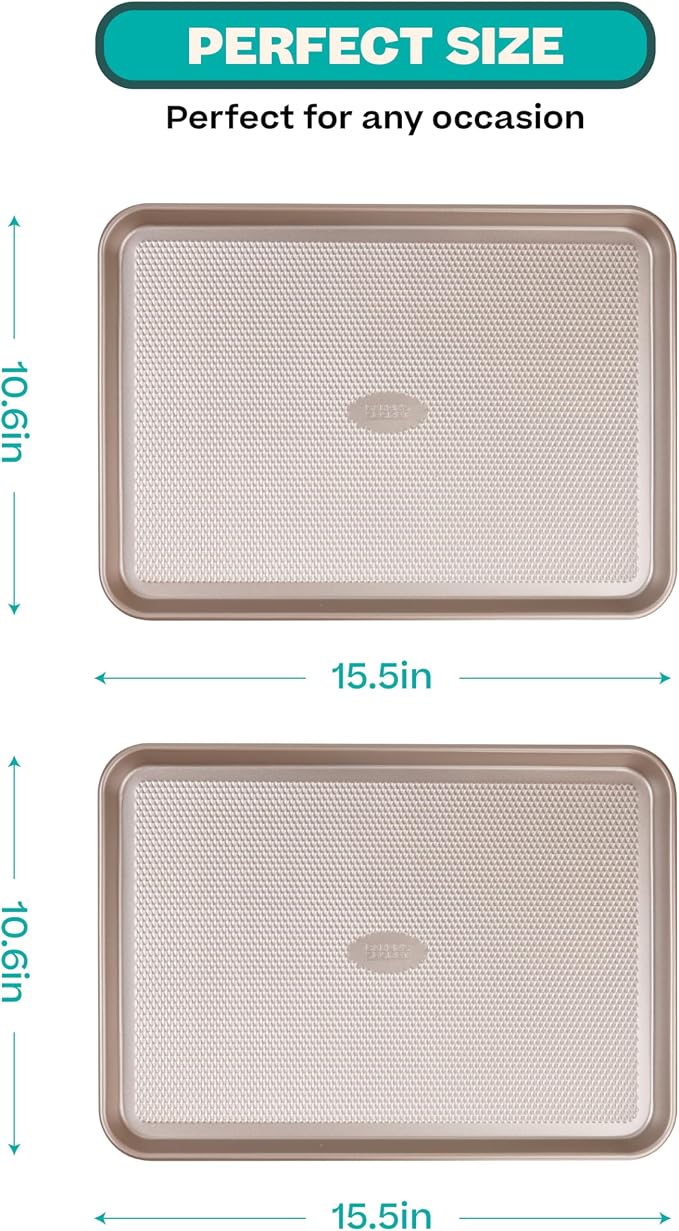 Baker's Secret 2 Pack Jelly Roll Pan 15.75x10.9', Commercial Cookie Sheets for Baking with Diamond Texture Surface, 100% Thicker Carbon Steel Baking Sheet for Oven, Nonstick Cooking Tray