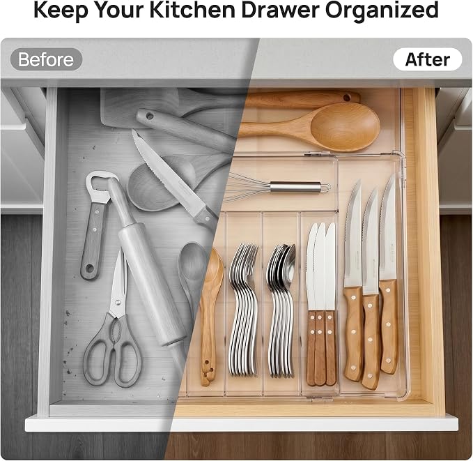 Vtopmart Expandable Silverware Organizer, Kitchen Drawer Tray, 6-9 Slots | Adjustable Flatware Organizer Expands to Fit Drawers, Organize Spoons, Forks, Knives and Kitchen Utensils with Easy Access