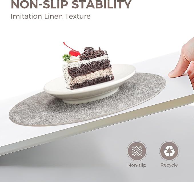 13" Round Placemats Set of 4, Reversible Faux Leather Wipeable Table Mats | 2mm Vinyl Heat Resistant, Waterproof Oilproof Scratch Proof Non-Slip, Washable for Kitchen Dining Indoor Outdoor (Light Grey)