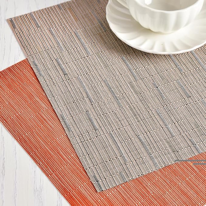 homEdge PVC Placemat, 4 PCS of Non-Slip Heat Resistant Place Mats, Washable Vinyl Placemats, Orange