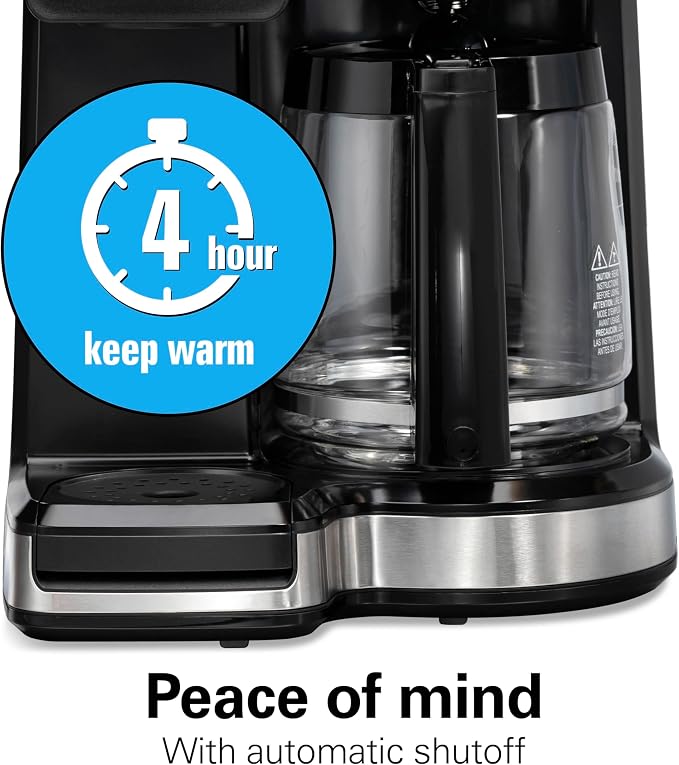Hamilton Beach 2-Way Drip Coffee Maker & Single Serve Coffee Machine | Hot & Iced Coffee Maker| 12 Cup Glass Carafe| AquaFlow Showerhead | Auto Pause & Pour | Black |47500J
