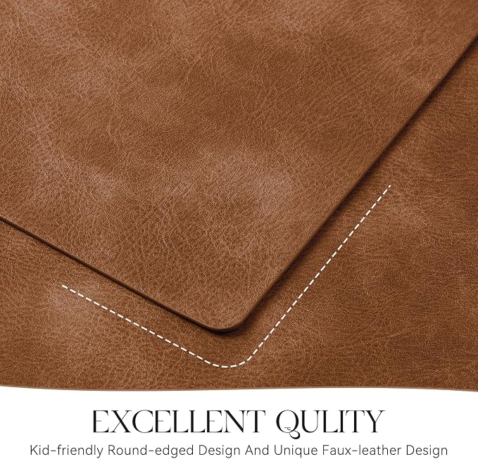 MOSAYT Vinyl Placemats Set of 8-12 X 17 Inch - Faux Leather 100% Waterproof Oil-Proof Wipeable PU Place Mats, Heat Resistant Reversible Table Mats for Kitchen, Dining, Outdoor, Reddish Brown