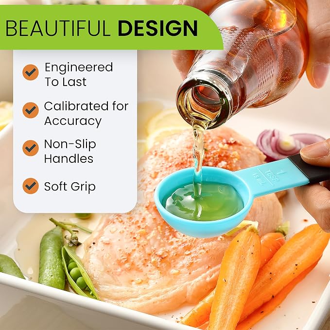 Spring Chef Magnetic Measuring Cups and Spoons Set of 9 - Aqua Sky | for Dry & Liquid Ingredients - Food Safe & BPA Free - Nesting Design - Dishwasher Safe