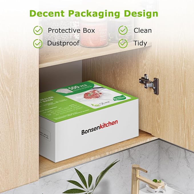 Bonsenkitchen Precut Vacuum Sealer Bags, 500 Pint 6" x 9" Food Sealer Bags | Commercial Grade, Heavy Duty, Customized Size Vacuum Bags for Vac Storage, Meal Prep or Sous Vide Cooking