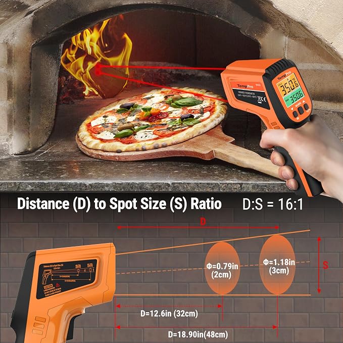 TempPro TempScan Infrared Thermometer Gun with 2 Laser for Pizza Oven Grill | 16:1 D:S Ratio Temperature Gun for Cooking HVAC Engine, Laser Thermometer Gun with Adjustable Emissivity Temp Gun -58℉-1022℉