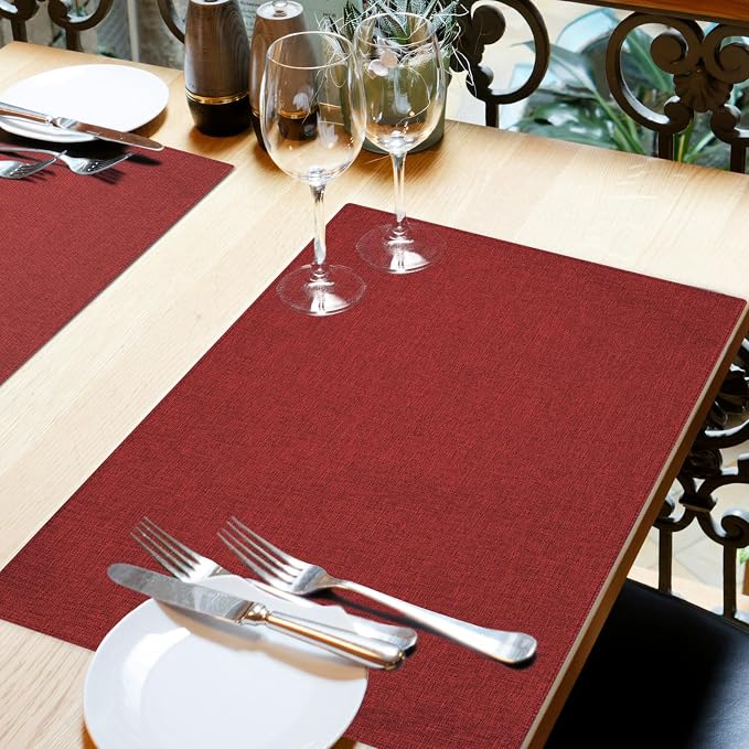 Cloth Placemats Set of 4, Cotton Linen Blend Place Mats, Red | Machine Washable, Double Layered, Heat Resistant, Fabric Dining Table Mats for Kitchen, Indoor & Outdoor, 13" x 19"