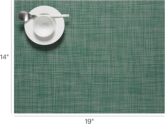 Chilewich Mini Basketweave Placemats, Woven Rectangle Placemats Set of 4 | Easy Care Woven Tabletop Textiles, Indoor/Outdoor, Ivy, 19" x 14"