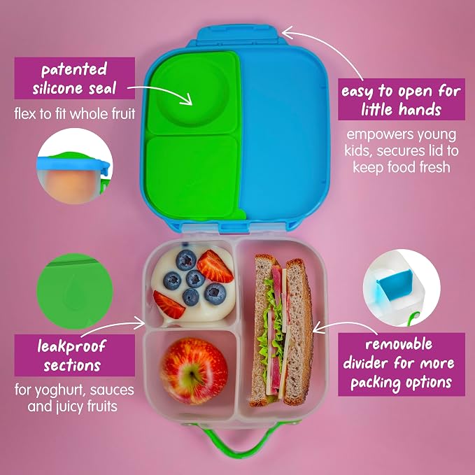 b.box Mini Lunch Box, Snack Containers for Kids, Lunch Box Kids, 4.25 Cup | Bento Box for Kids, Sanck Box, Lunch Containers, Leak Proof, Dishwasher Safe, BPA Free, PFAS Free, Ages 3+ — Ocean Breeze