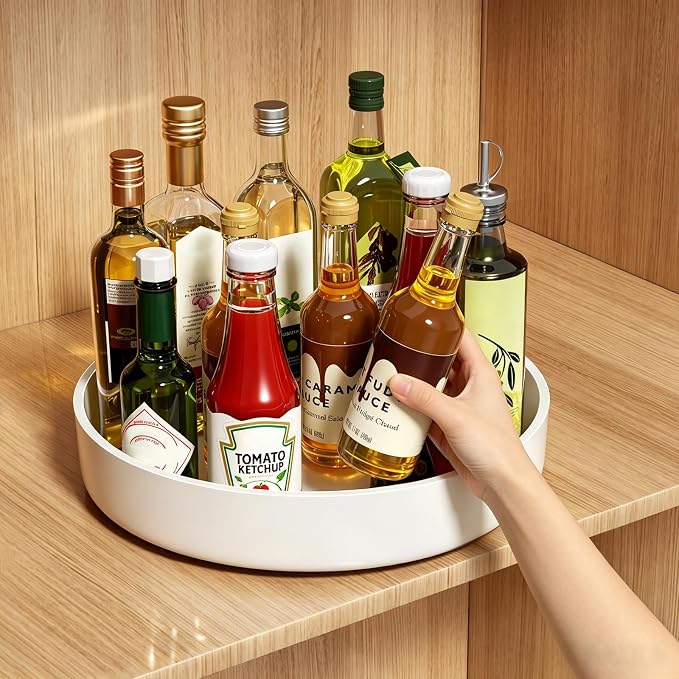 11.8" Lazy Susan Organizer for Cabinet, Turntable Spice Rack with Non-Slip Base & Raised Lip, Pantry Organization and Storage, Kitchen, Fridge, Makeup Vanity, Bathroom Countertop, Under Sink