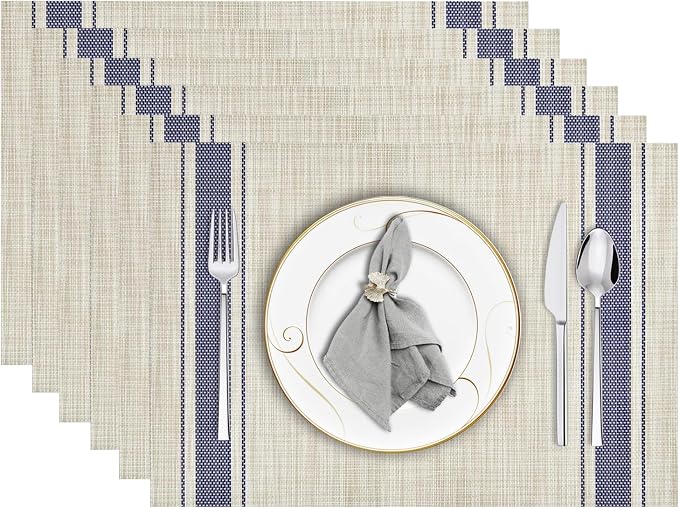 Beige Placemats Set of 6, 12x18 Inch Heat Resistant Non-Slip Washable Durable Table Mats for Holiday Party Kitchen Dining Room Decoration