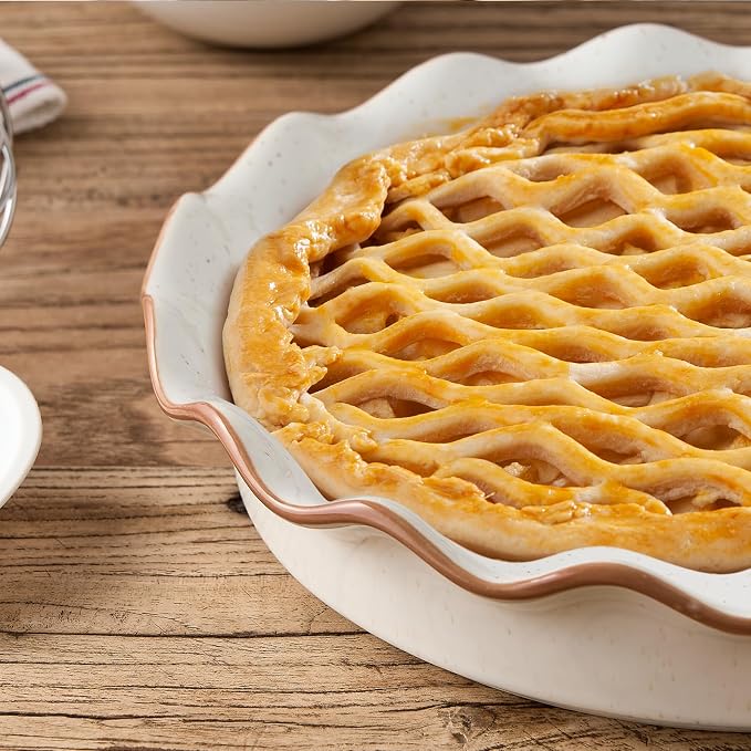 Ceramic Pie Pan for Baking[10.5 inch],Reusable NonStick Ceramic Baking Dish | Reusable NonStick Ceramic Pie Plate with Ruffled Edge,Deep and Fluted Pie Dish for Apple Pie,Quiche,Pot Pie, Tart, etc（White）