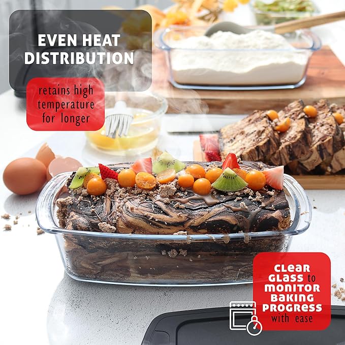 EATEX 7 Pack Glass Food Storage Containers with Lids, Baking Pans Set, Glass Baking Dishes for Oven | 3 Bread Pans for Bread Baking | 4 Casserole Dish Lasagna Pans, Oven Microwave Freezer Safe Black