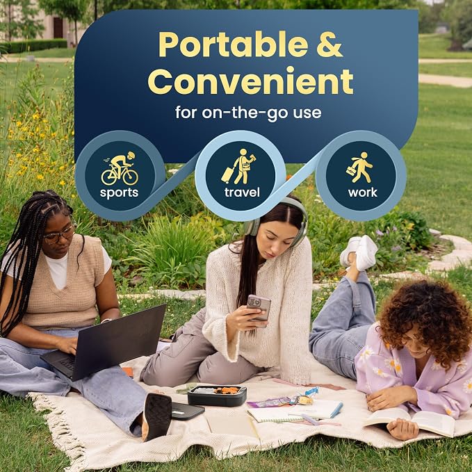 PLUS Self-Heated Cordless Lunch Box & Food Warmer, Ebony | Removable Battery Powered, Child Safe, Portable & Compact, Ideal for Travel, Jobsite, Picnics, School & Outdoor Recreation