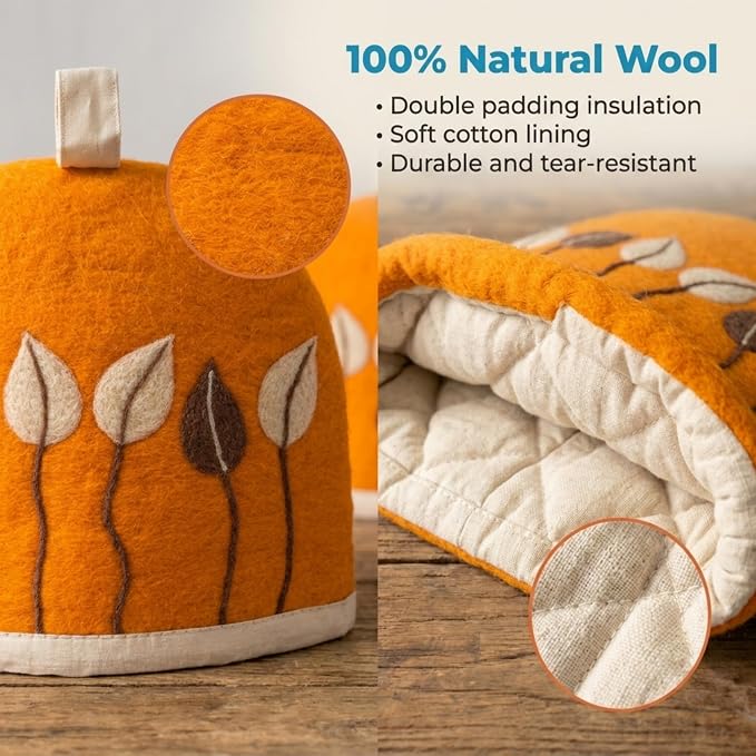 Glaciart One Wool Teapot Cozy Kettle Cover | Dome Shaped Large Tea Cosy, Kettle or French Press | Handmade & Needle Felted from Natural Wool | Warms Up to 2 Hours | Great as Gift