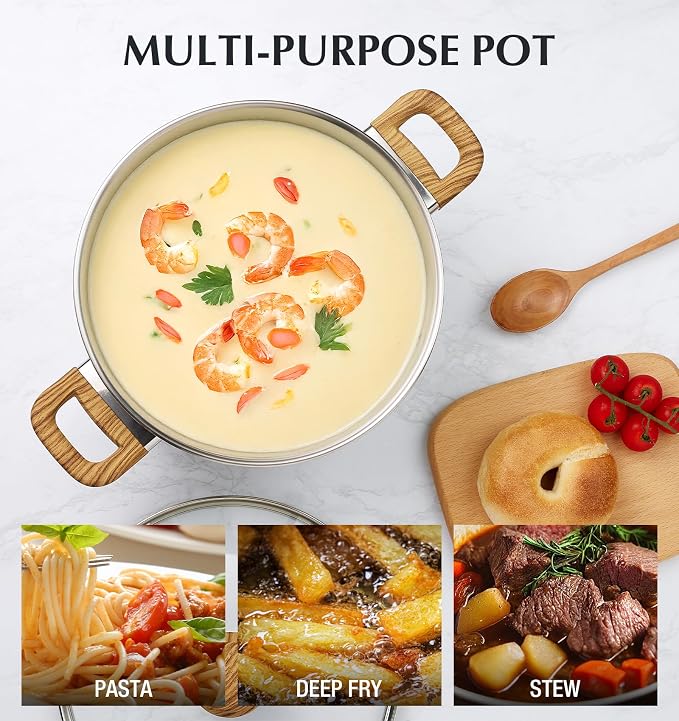 KOCH SYSTEME CS Stainless Steel Pot - 4 Quart Induction Stainless Steel Stock Pot with Lid for Pasta, Soup, Spaghetti, Steel Soup pots with Heat-Resistant Bakelite Double Handle, Dishwasher Safe