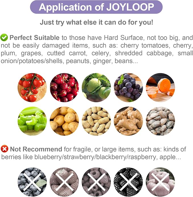 JOYMOOP Fruit Washer Spinner, Fruit Cleaner Spinner with Crank Handle, Hands-Free Fruit & Vegetable Washing Bowl, Manual Fruit Scrubber, Light Lavender