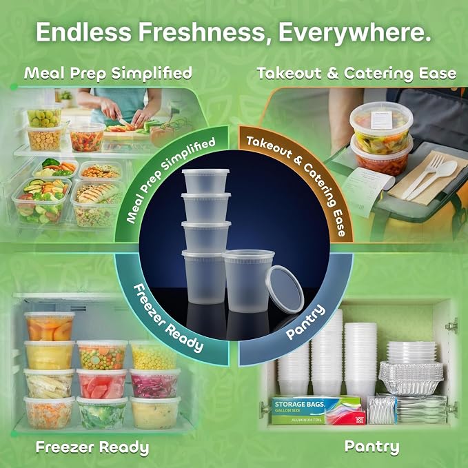 48 Sets Plastic Deli Containers with Lids - 16oz Pint & 32oz Quart | Leak Proof, Microwaveable, Dishwasher & Freezer Safe - Plastic Food Storage, Meal Prep, Restaurant & Soup Containers