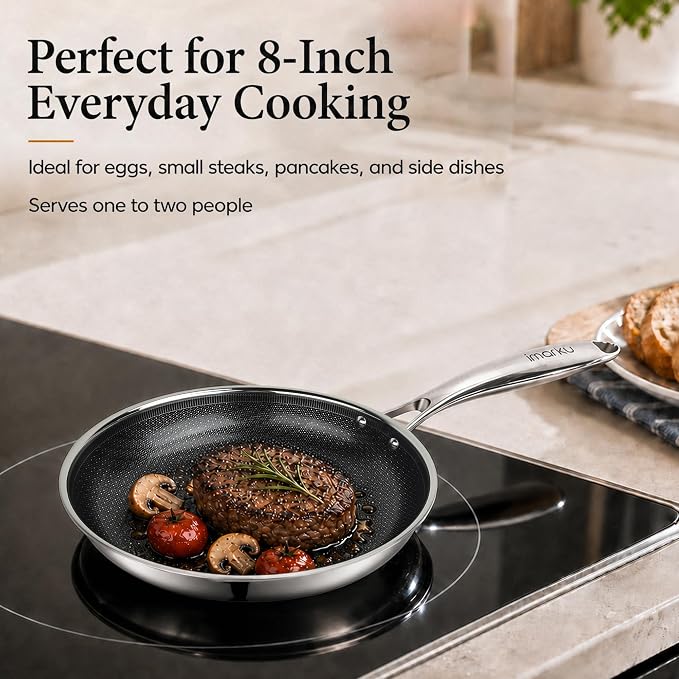 imarku 8 Inch Non Stick Frying Pans, Healthy Hybrid Ceramic Frying Pans | PFOA Free, Dishwasher & Oven-Safe Non Stick Skillets, Stainless Steel Frying Pan for Gas, Electric, and Induction