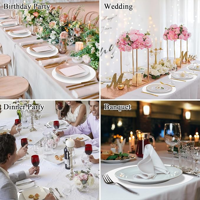 SHACOS 100 PCS Round Paper Placemats 13 inch Disposable Paper Place Mats for Dinner Wedding Birthday Party Festival Table Decoration Indoor Outdoor, White