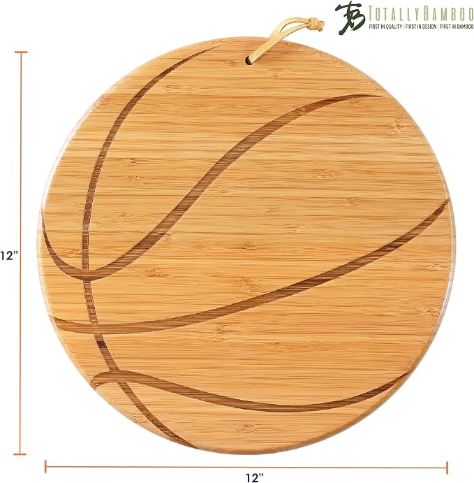 Totally Bamboo Basketball Shaped Bamboo Wood Cutting Board and Charcuterie Board, Great Gift for Basketball Fans