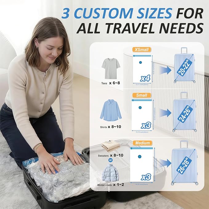 Cozy Essential Travel Vacuum Storage Bags with Rechargeable Cordless USB Pump, Space Saver Bags for Luggage, Suitcase, Carry-On, for Clothes, Blankets, Bedding & Seasonal Storage,10 Combo