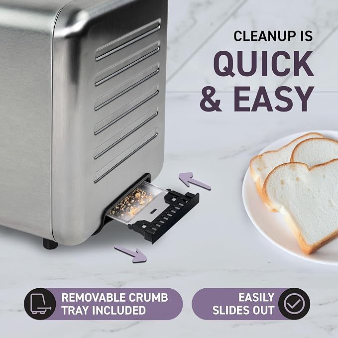 Inspirex Touch Screen Toaster - 4 Slice Long Extra-Wide Slots - 5 Bread Type and 6 Browning Levels - Defrost, Reheat, Favorite, Single Slot Settings - Stainless Steel