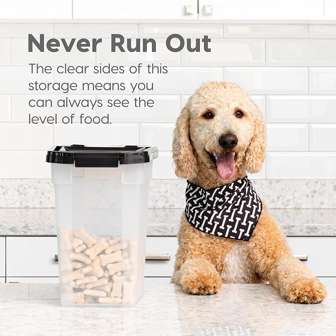 IRIS USA Dog Food Storage Container, Up to 10 lbs, Clear/Gray, Made in USA | BPA-Free, Airtight Seal, Best for Cat Food, Bird Seed, Chicken Feed, Pet Toys, Treats, Pellets
