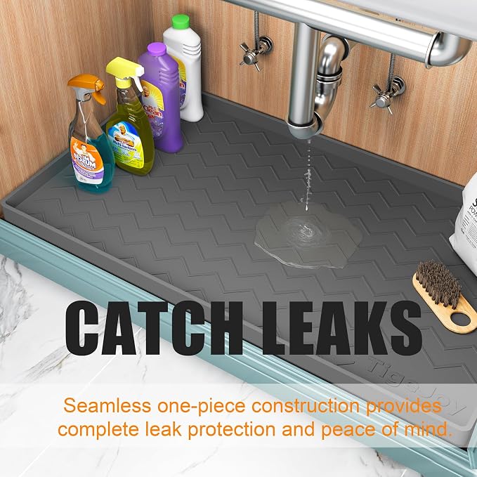 TigeJoy Under Sink Mats for Kitchen Waterproof 34" x 19", Cabinet Liner | Leak-Proof Silicone Mat Sink Protector, Kitchen Essentials Organizer and Storage,Boot or Shoe Tray, Pet Feeding Mat