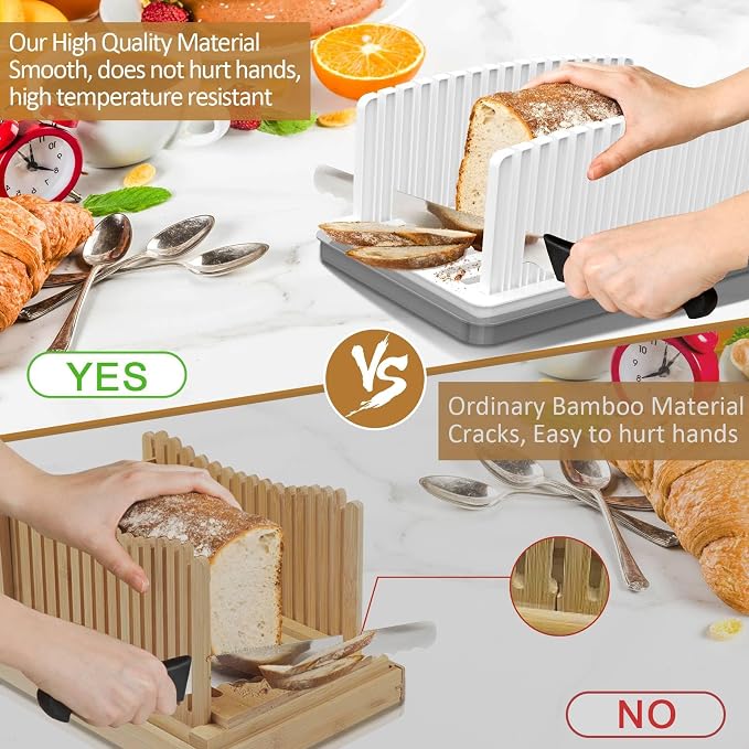 Kiss Core New Upgrade Bread Slicer for Homemade Bread with Adjustable Width | Bread Slicing Guide Foldable and Compact Cutting Guide with Crumb Tray Suitability for Homemade Bread Bagel Cakes