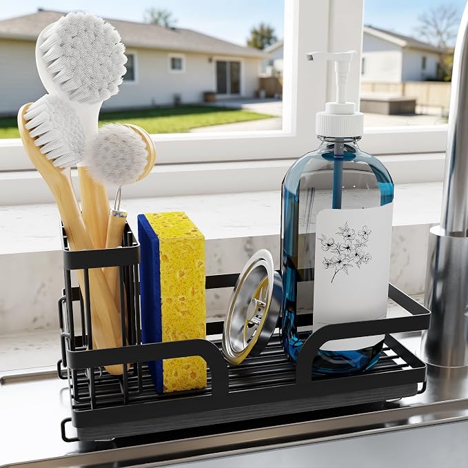 Sponge Holder for Kitchen Sink Caddy with Stone Drying Tray 1 PCS | No Draining Needed, Removable Brush Holder，Sink Caddy Organizer,Countertop Storage, Bathroom, Home Decor Accessories