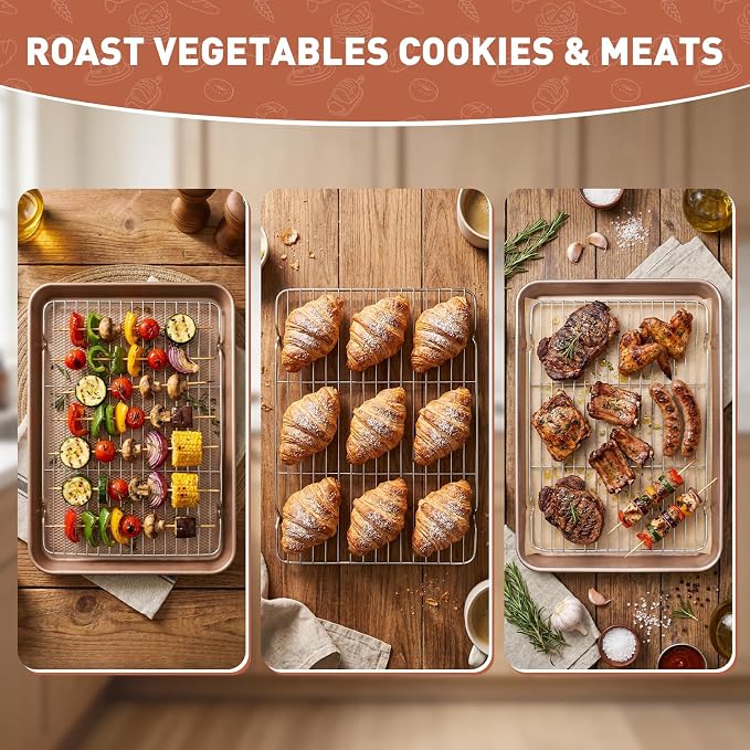 2-Pack Heavy Duty Baking Sheets with 250 Pre-Cut Parchment Papers | 17.5"x11.8" Nonstick Carbon Steel Cookie Sheets for Oven | Warp-Resistant Half Sheet Pans for Meal Prep & Roasting