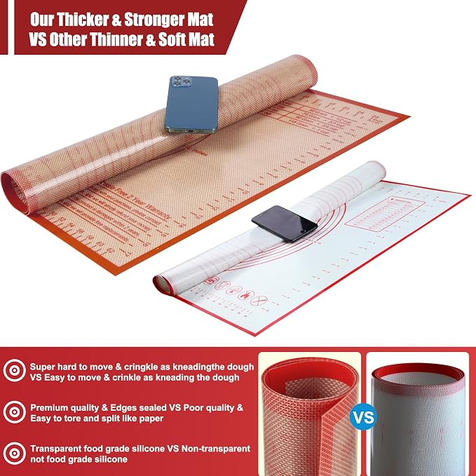 Silicone Pastry Mat 34X26 inch Baking Mat for Rolling Dough | Great Performance Kitchen Counter Mat Baking Suitability for Dough, Pastry, Pie Crust, Fondant, Bread, Pasta/Pizza