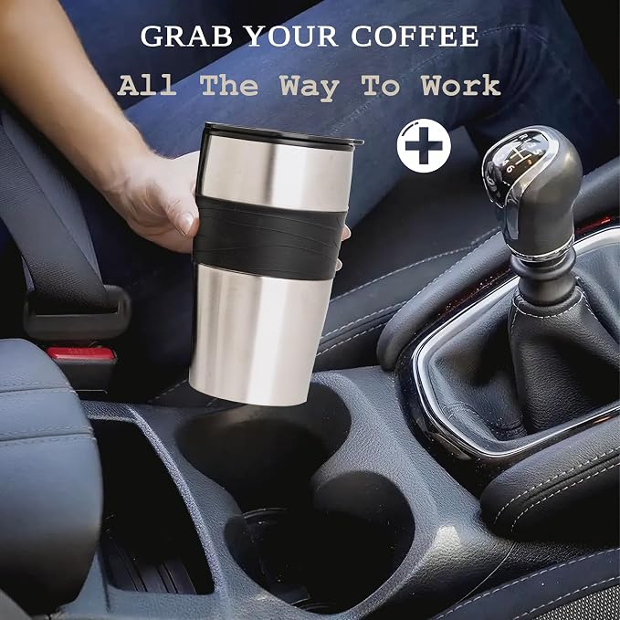 Mixpresso Single Serve & Single Cup Coffee Maker with 14oz Travel Mug Black | For ground coffee only, reusable filter, auto shut off. Compact personal drip coffee maker, not compatible with K-Cup pods.