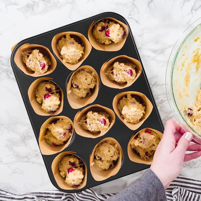 SiliFine 3 Pack Nonstick Muffin Pan Carbon Steel Cupcake Pan Muffin Tin Easy to Clean Tray Bakeware for Baking Cup Cake Cheesecake, 6, 12, and 24 Cup, Jumbo