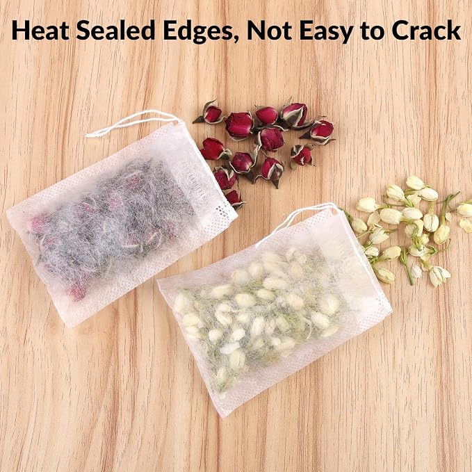 300 Pcs Disposable Empty Tea Bags for Loose Leaf Tea, Natural Corn Fiber | 3.54" x 2.75", Food-grade, with Drawstring, Safe for Hot Water Brewing, for Coffee, Herbs, Spices, Tea Filter Sachets Infuser