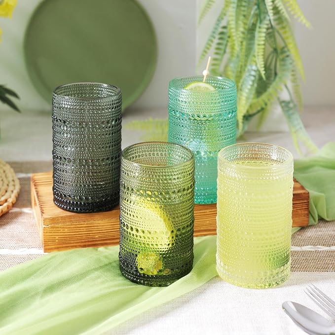 Moretoes12 Pack 12 Oz Vintage Drinking Glasses Set,Water Glass Cups | Colored Hobnail Drinking Glasses Kitchen Bar Tumbler Glassware Set for Whiskey, Beer, Juice, Milk and Various Mixed Drinks