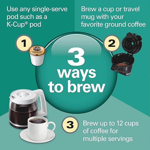 Hamilton Beach FlexBrew Trio 2-Way Coffee Maker, Compatible with K-Cup Pods or Grounds, Combo, Single Serve & Full 12 Cup Coffee Pot, White, Fast Brewing, Removeable Reservoir