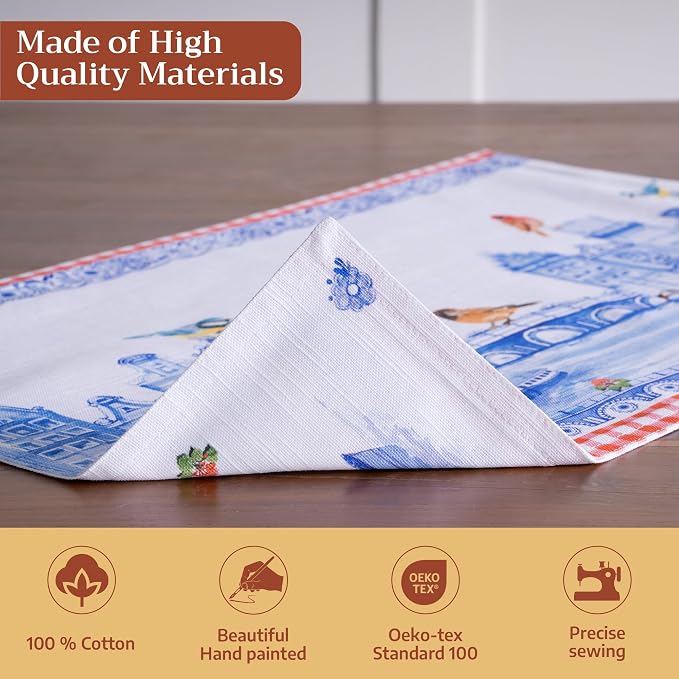 Maison d' Hermine Placemats Set of 4 Reusable 100% Cotton (13"x19") | Cloth Place Mats Washable Table Mats for Kitchen Dining Party Wedding Hotel Home Restaurant Spring Summer - Amsterdam Canals