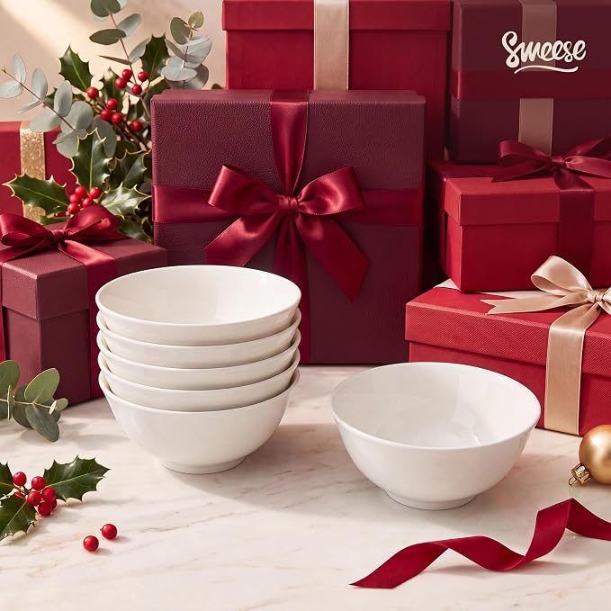 Sweese 10 oz Ceramic Bowls Set of 6, White 4.5 Inch Cereal Bowls for Yogurt, Fruit, Dessert, Oatmeal and Snacks, Stackable Small Serving Bowls for Breakfast and Everyday Use