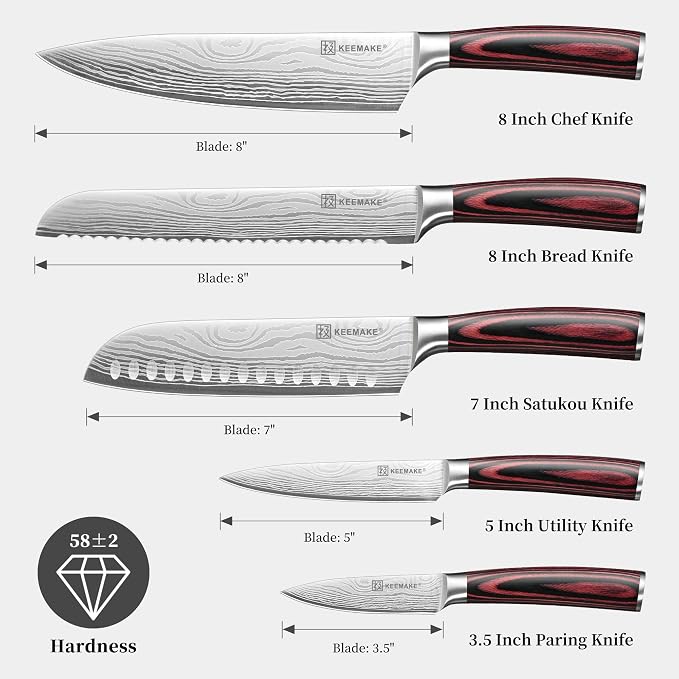 5 Pieces Kitchen Knife Set, Professional Ultra Sharp Chef Knife Set | Japanese High Carbon Stainless Steel with Pakkawood Handle, Kitchen Gadgets, Unique Gifts for Women Men