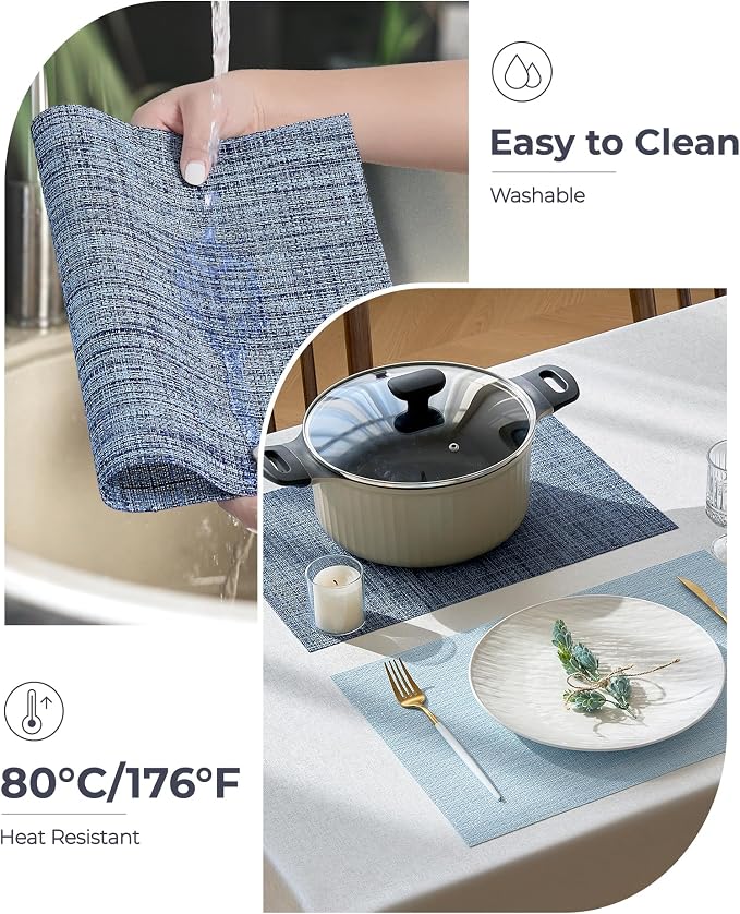 Leetaltree Deep Navy Woven Placemats Set of 12 - Heat Resistant Non-Slip Place mats for Dining Table, Washable Durable PVC Vinyl Woven Table Mats(Deep Navy, 12)