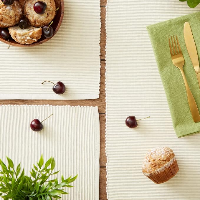 DII Basic Everyday Ribbed Tabletop 100% Cotton, Placemat Set, 13x19, Natural, 6 Piece