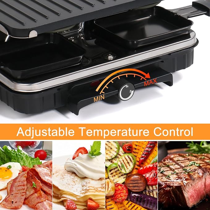 Raclette Table Grill 2-in-1 Korean BBQ Smokeless Indoor Grill, 8 Pans 1300W | Electric Griddle with Nonstick Surface & Adjustable Temp Control, KBBQ Table Grill for Family Gatherings, Dining & Parties