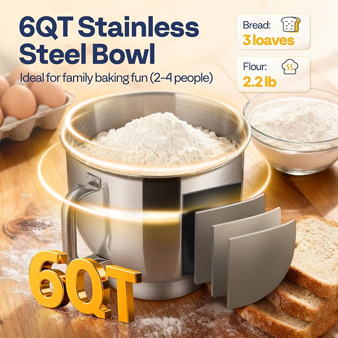 VIVOHOME Stand Mixer, 6-Quart Tilt-Head Kitchen Mixer with Bowl, Black | 10 Speeds, Dough Hook, Beater, Whisk, Splash Guard, Egg Separator, for Cake & Bread