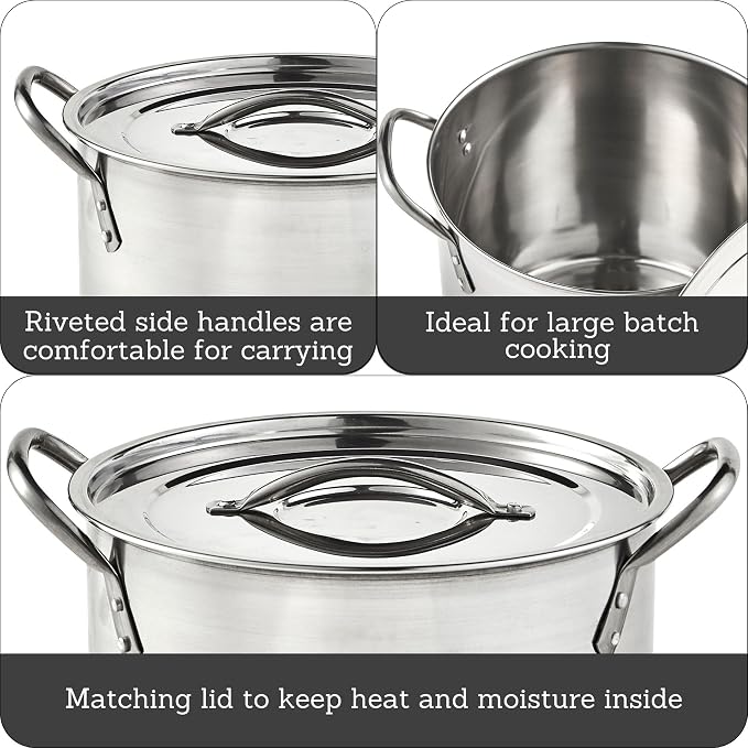 IMUSA USA Stainless Steel Stock Pot 20-Quart, Silver | Mirror-Polished Finish, Durable Handles with Lid, Compatible with Glass and Electric Stoves, Ideal for Soups and Seafood