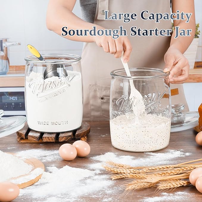 Folinstall 1 Gallon Glass Cookie Jar with Airtight Lid, Wide Mouth Canister | Silicone Seal Keeps Food Fresh, Large Capacity Holds 5 Lb Flour, Wide Mouth for Easy Access to Sourdough Starter, Dog Treat