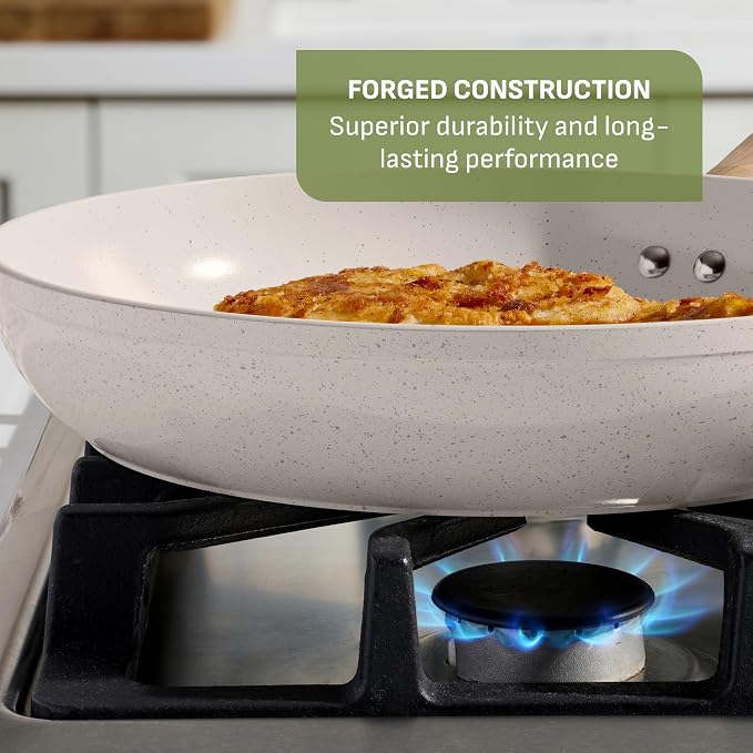 T-fal Revive Ceramic Nonstick Sauté Pan with Lid, 6 Qt Forged Skillet | Recycled aluminum body, GoCeram ceramic nonstick, Thermo-Spot heat indicator, Oven safe to 350°F, Gas and electric compatible