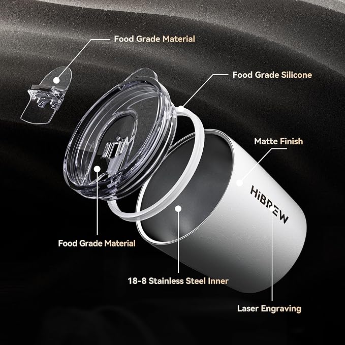 HIBREW Espresso Insulated Mug - 8oz / 240ml - 18/8 Food Grade Stainless Steel (White)